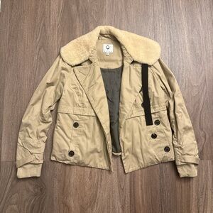 MAISON mayle Women's Beige Jacket with Faux Fur Collar